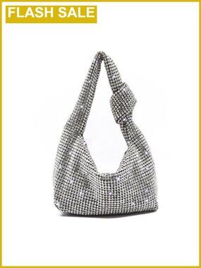 Miuco Women Knotted Handbag Sparkly Rhinestone Hobo Dumpling Bag Diamond